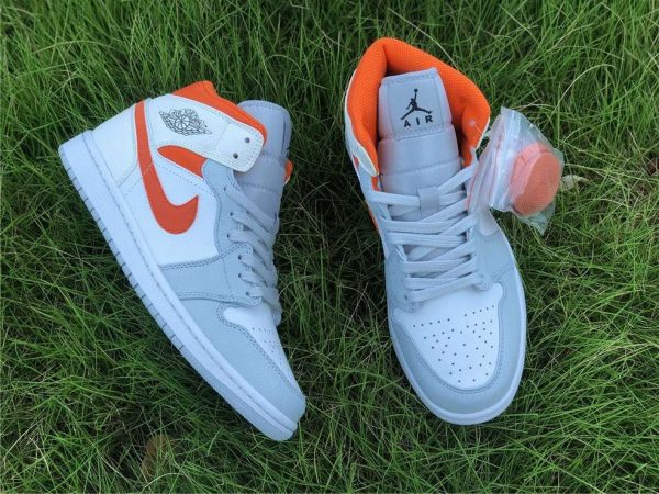 Jordan 1 Mid Starfish Orange Pure Platinum swoosh