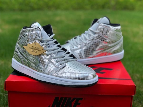 New Air Jordan 1 Mid Disco Ball Metallic Silver Black-White