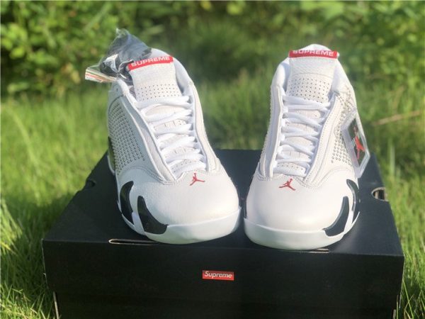 Supreme x Air Jordan 14 White University Red BV7630-106 Front