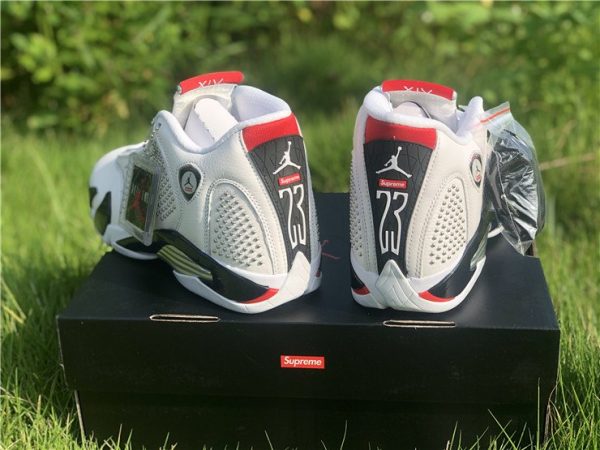 Supreme x Air Jordan 14 White University Red BV7630-106 Heel