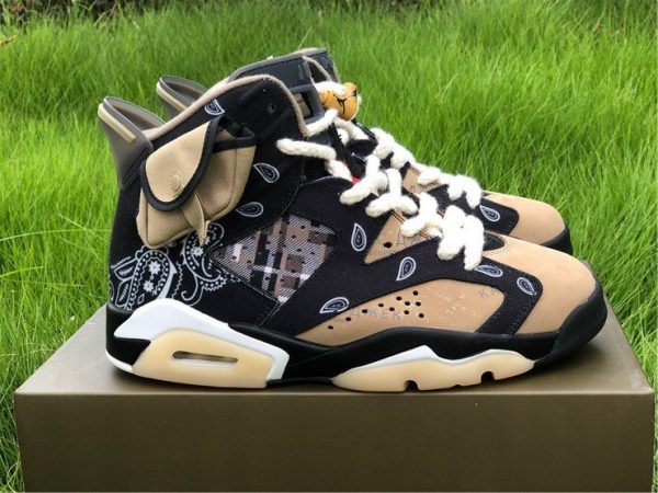 Travis Scott x Air Jordan 6 Paisley Print Black Parachute Beige-Petra Brown