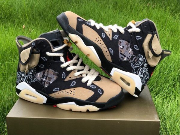 Travis Scott x Air Jordan 6 Paisley Print Black Parachute Beige-Petra Brown On Sale