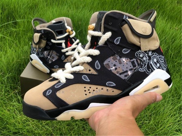 Travis Scott x Air Jordan 6 Paisley Print Black Parachute Beige-Petra Brown On-hand