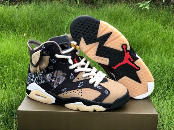 Travis Scott x Air Jordan 6 Paisley Print Black Parachute Beige-Petra Brown Sale