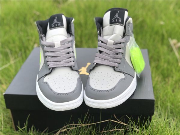 Air Jordan 1 Mid Gunsmoke Grey Volt tongue