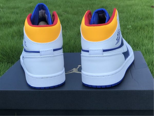 Jordan 1 Mid Royal Blue Laser Orange heel