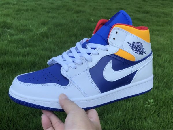 Jordan 1 Mid Royal Blue Laser Orange on hand