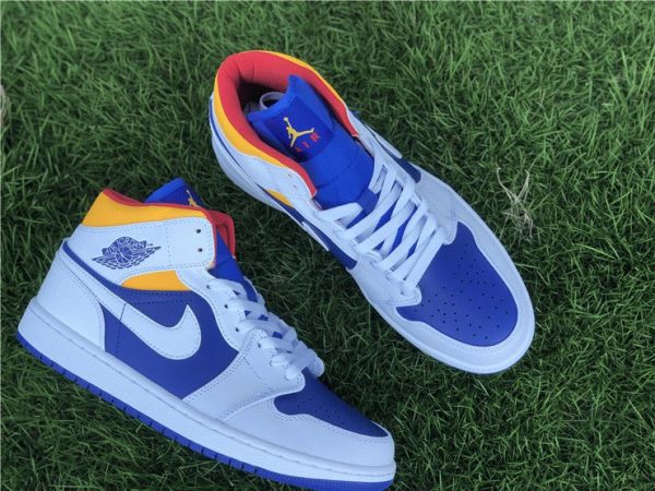 Jordan 1 Mid White Laser Orange Deep Royal Blue