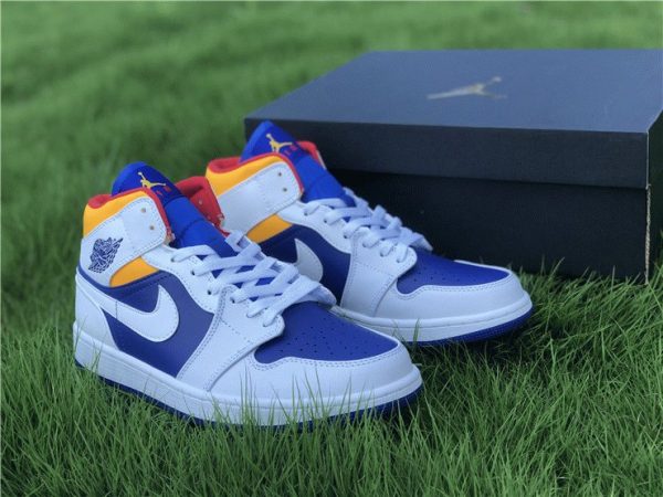 Jordan 1 Mid White Laser Orange Deep Royal Blue shoes