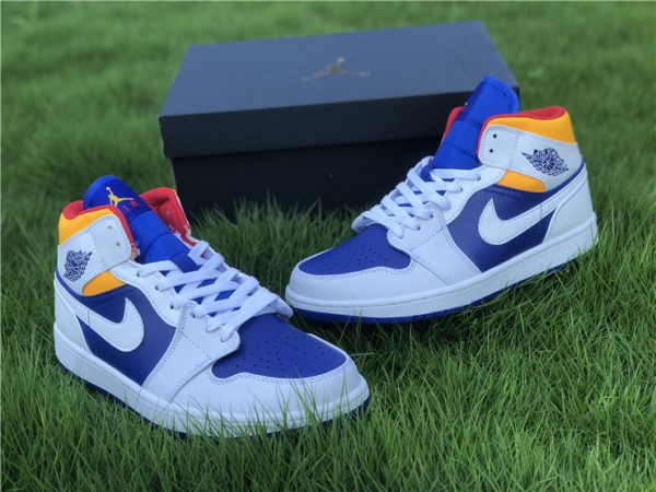 Jordan 1 Mid White Laser Orange Deep Royal Blue sneaker