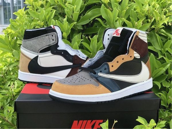 New Jordan 1 Retro High Travis Scott Brown Khaki oversize swoosh