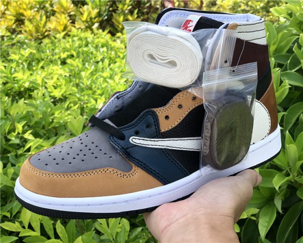 Travis Scott Jordan 1 Retro High Brown Khaki on hand