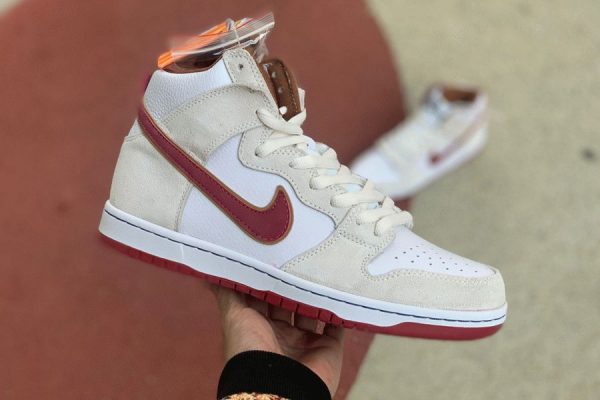 Nike SB Dunk High Sail Team Crimson close look