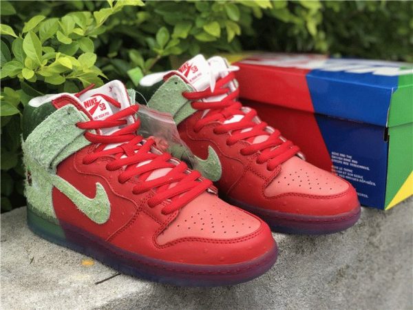 Nike SB Dunk High Strawberry Cough red leather