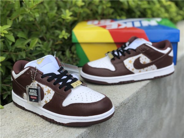 Supreme Nike SB Dunk Low Brown Stars shoes