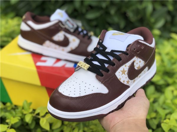 Supreme Nike SB Dunk Low White Brown Stars