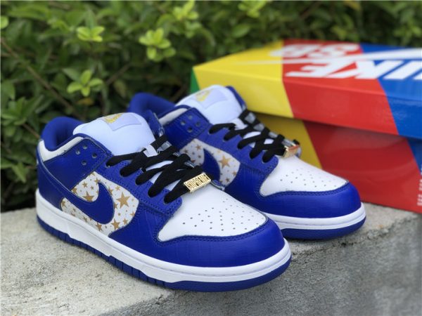 Supreme x Nike SB Dunk Low Blue Stars gold