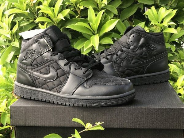 mens Air Jordan 1 Mid Triple Black Quilted