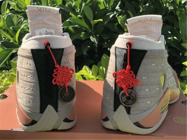 CLOT x Air Jordan 14 Low SP Sepia Stone Heel