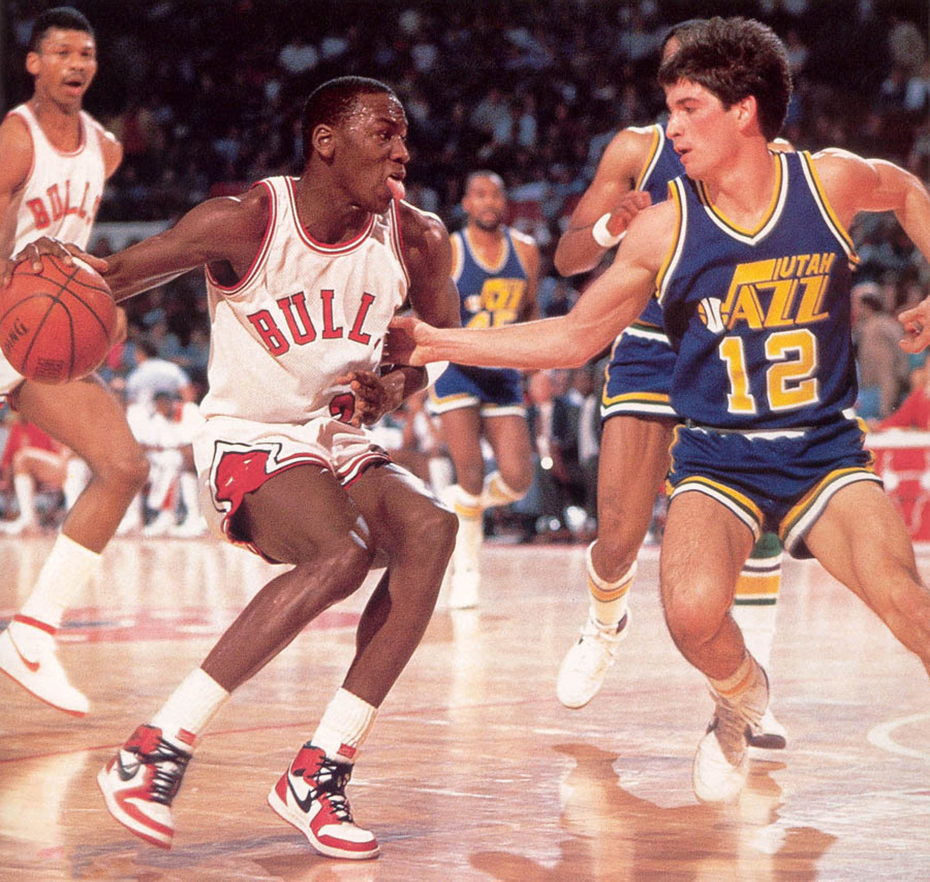 Michael Jordan playing at Madison Square Garden in the Air Jordan 1s in 1985