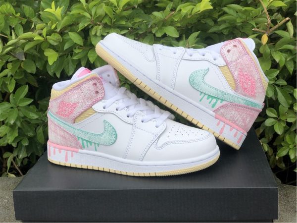 Air Jordan 1 Mid SE GS Ice Cream Paint Drip shoes