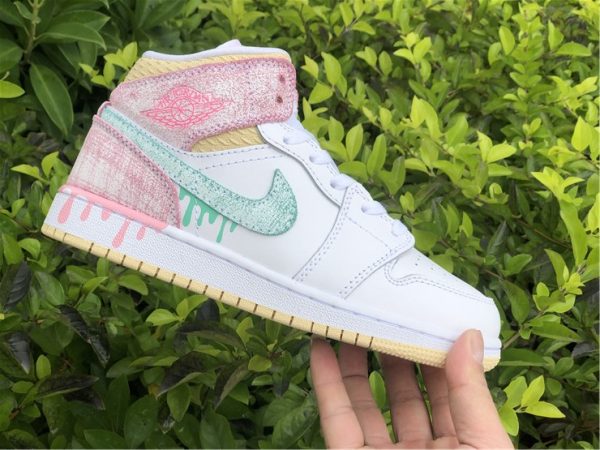 Air Jordan 1 Mid SE GS Ice Cream Paint Drip swoosh