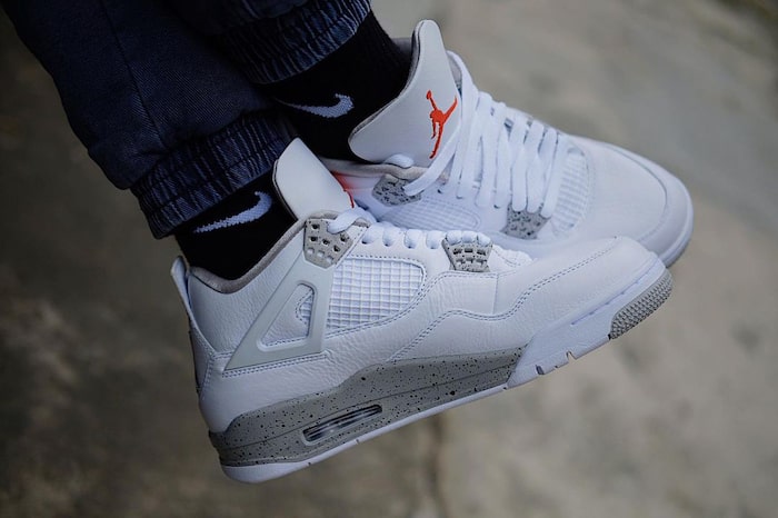 new Air Jordan 4 White Oreo on foot