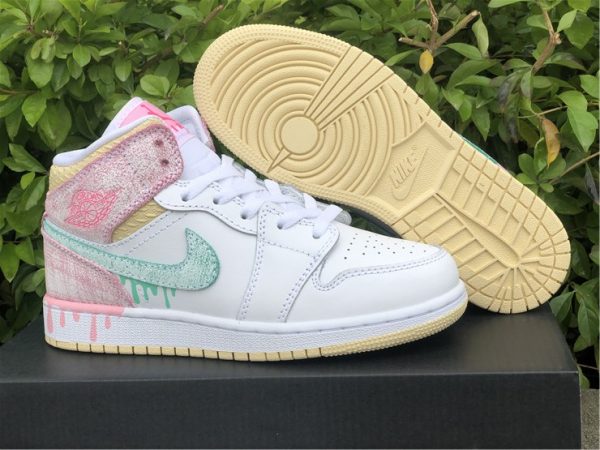 women Air Jordan 1 Mid SE GS Ice Cream Paint Drip