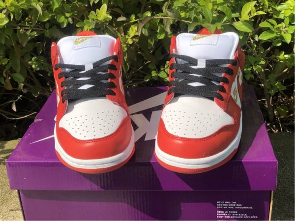 Supreme x Nike SB Dunk Low Red White tongue tab