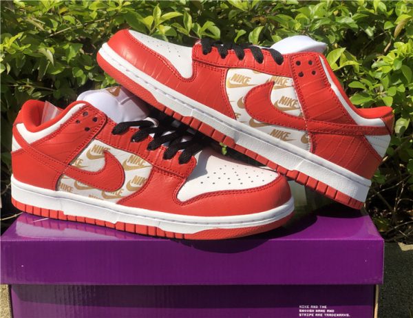 Supreme x Nike SB Dunk Low Red overall