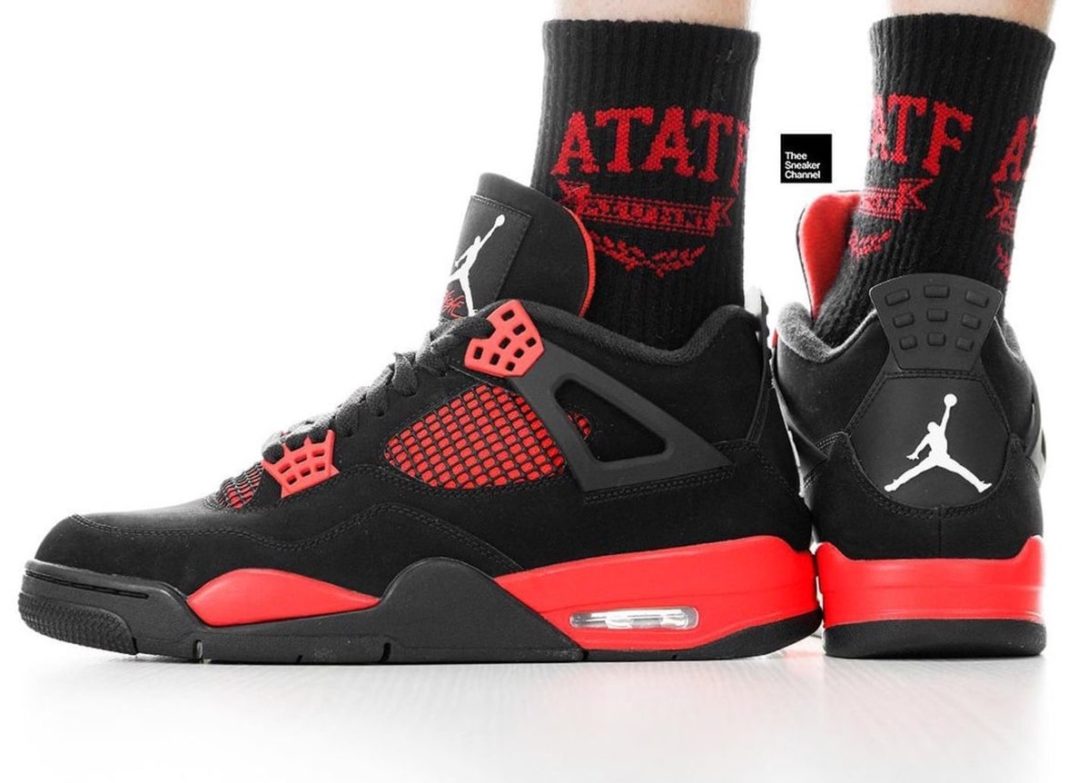 Air Jordan 4 Red Thunder on feet