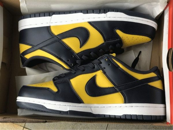 Nike Dunk Low Michigan Varsity Maize Navy in box