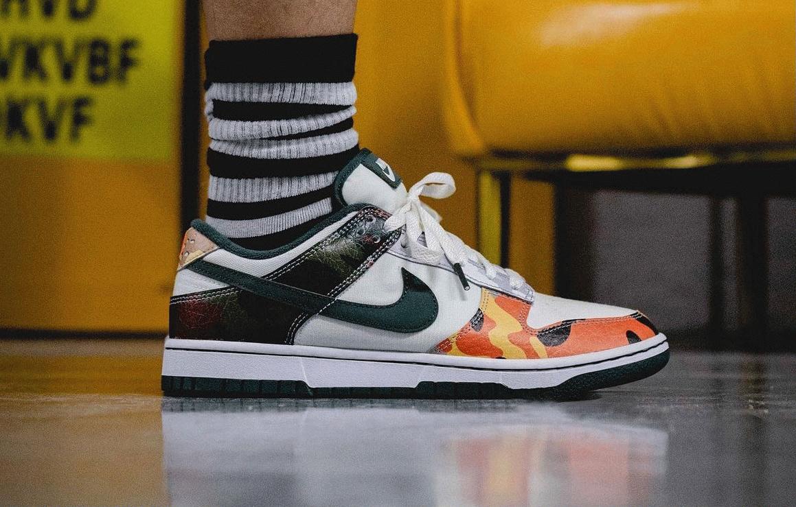 Nike Dunk Low Sail Multi Camo on feet