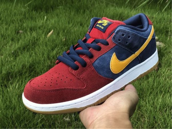 Nike SB Dunk Low Catalonia Maroon Navy Gold on hand