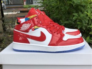 Air Jordan 1 Mid Red Patent Geometric Print