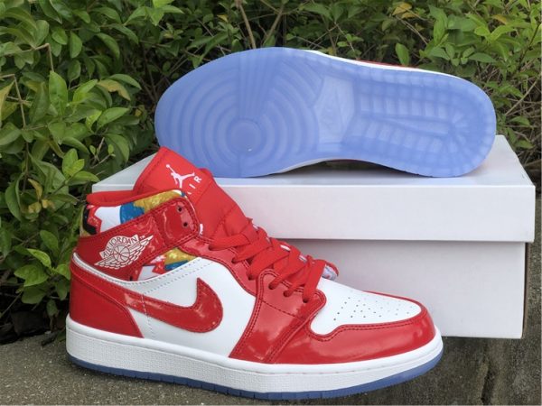 Air Jordan 1 Mid Red Patent Geometric Print blue