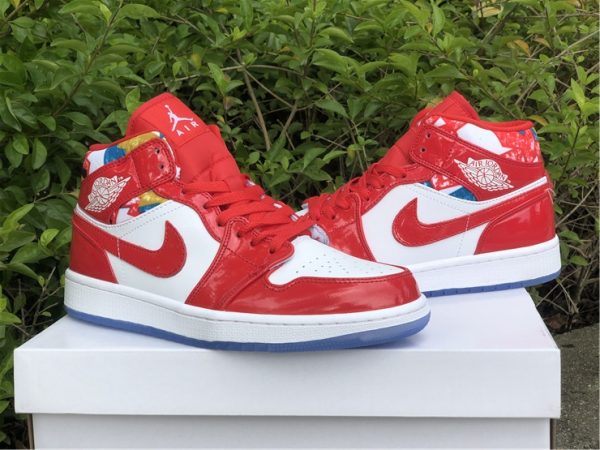 Air Jordan 1 Mid Red Patent Geometric Print for sale