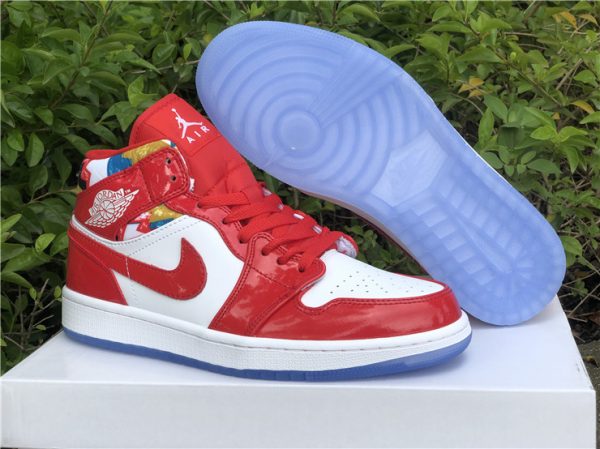 Air Jordan 1 Mid Red Patent Geometric Print online