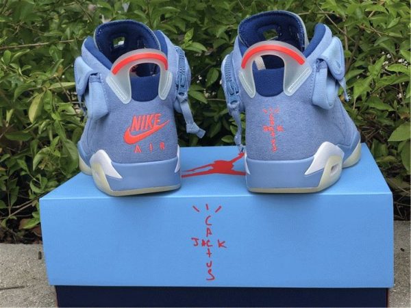 Blue Travis Scott x Air Jordan 6 Houston Oilers heel