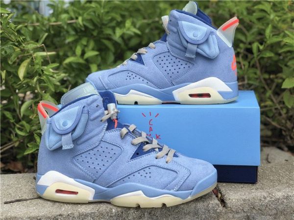 Blue Travis Scott x Air Jordan 6 Houston Oilers suede