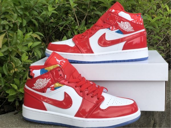 where to buy Air Jordan 1 Mid Red Patent Geometric Print