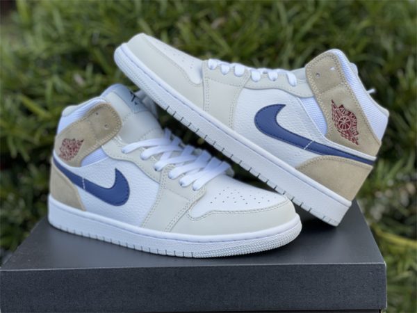 2021 Air Jordan 1 Mid White Tan Navy