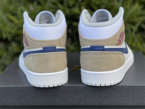 Air Jordan 1 Mid White Tan Navy back heel