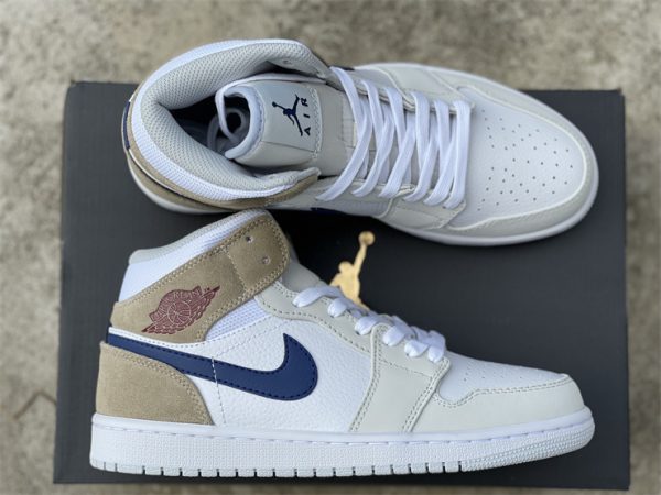 Air Jordan 1 Mid White Tan Navy for sale