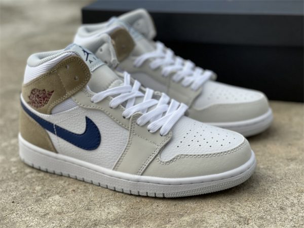 Air Jordan 1 Mid White Tan Navy shoes