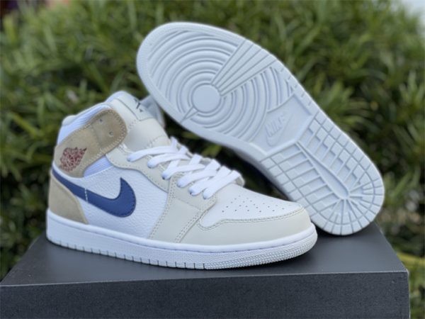 Air Jordan 1 Mid White Tan Navy sneaker