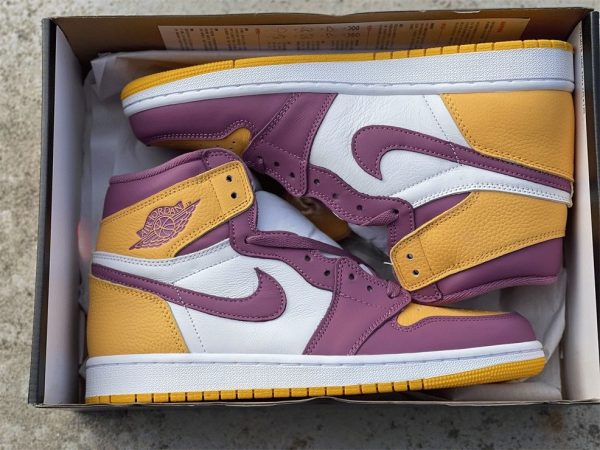 Brotherhood Jordan 1 High University Gold Purple in box