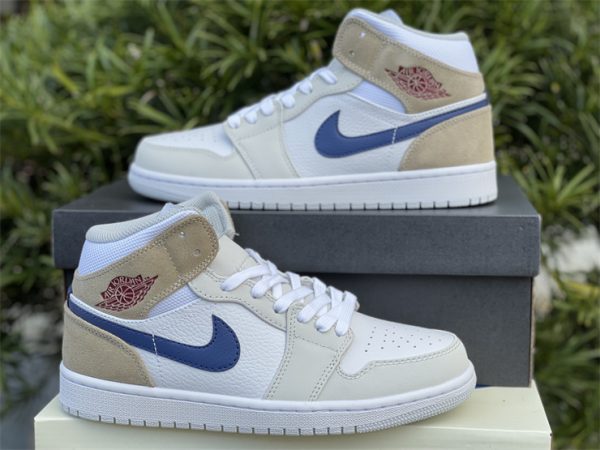 mens Air Jordan 1 Mid White Tan Navy