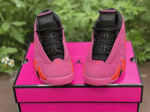 Shocking Pink Jordan 14 Retro Low front