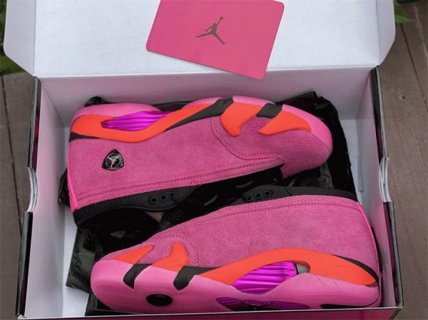 Shocking Pink Jordan 14 Retro Low in box